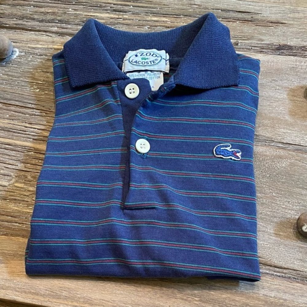 Vintage Izod Lacoste Boy’s (See Sizing Pics) Navy Pin Stripe Short Sleeve Shirt